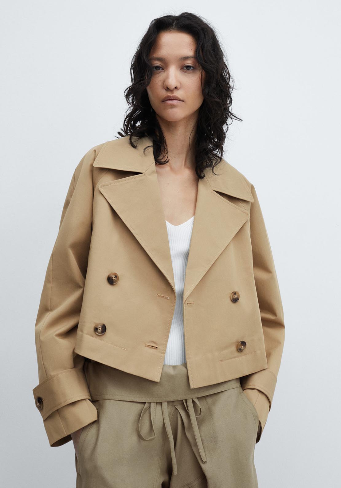 Cropped trench coat with lapels