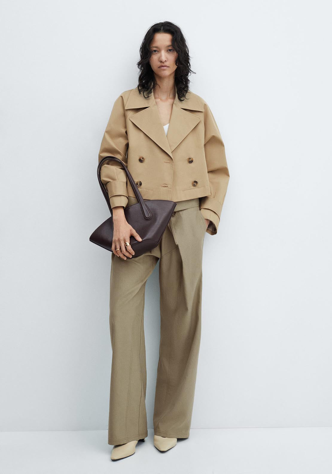 Cropped trench coat with lapels