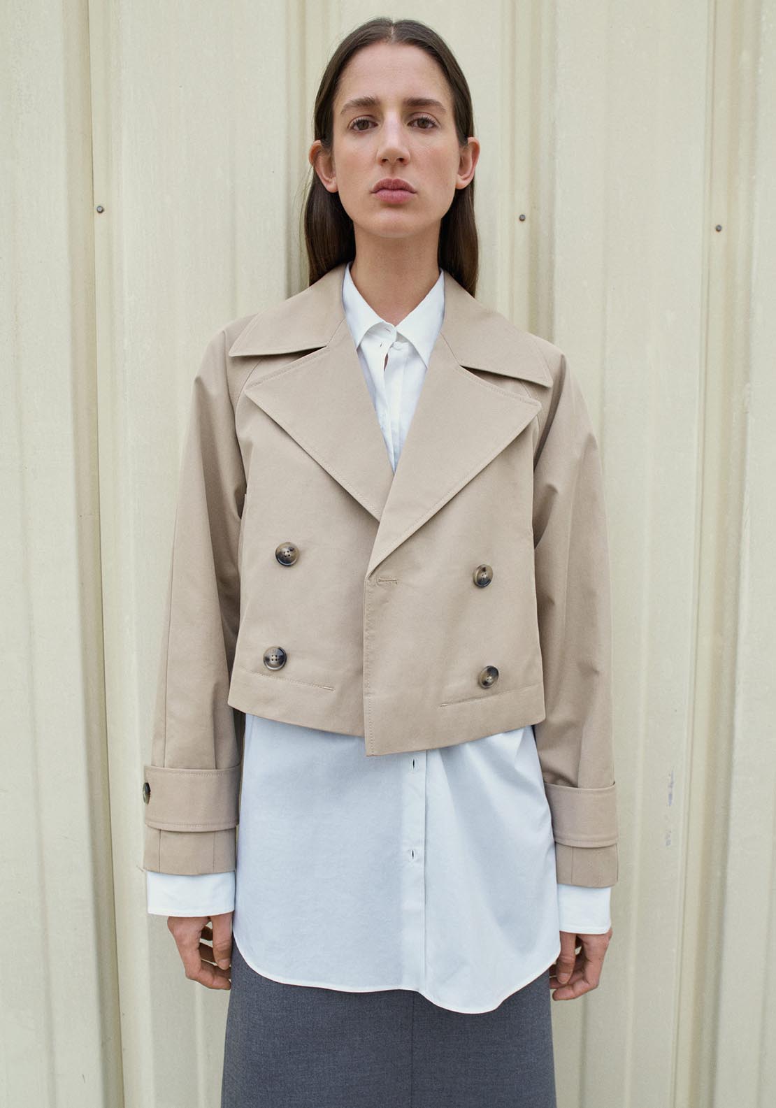 Cropped trench coat with lapels