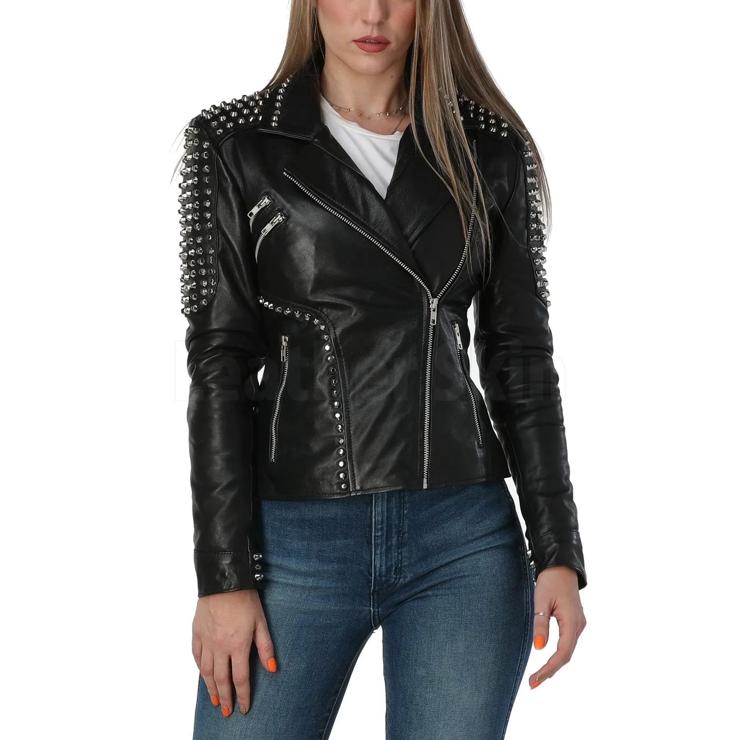 Cutting Edge Black Spike Studded Leather Jacket - Leather Skin Shop