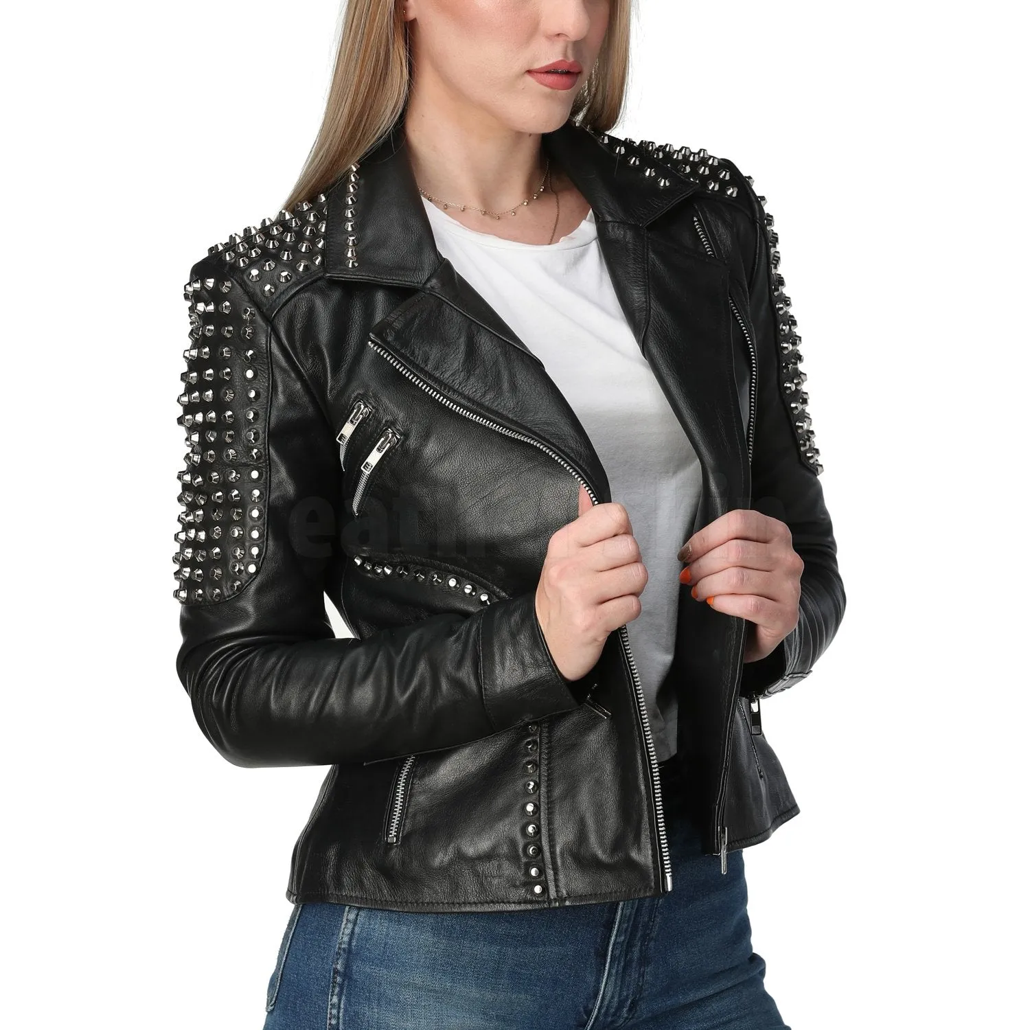 Cutting Edge Black Spike Studded Leather Jacket - Leather Skin Shop