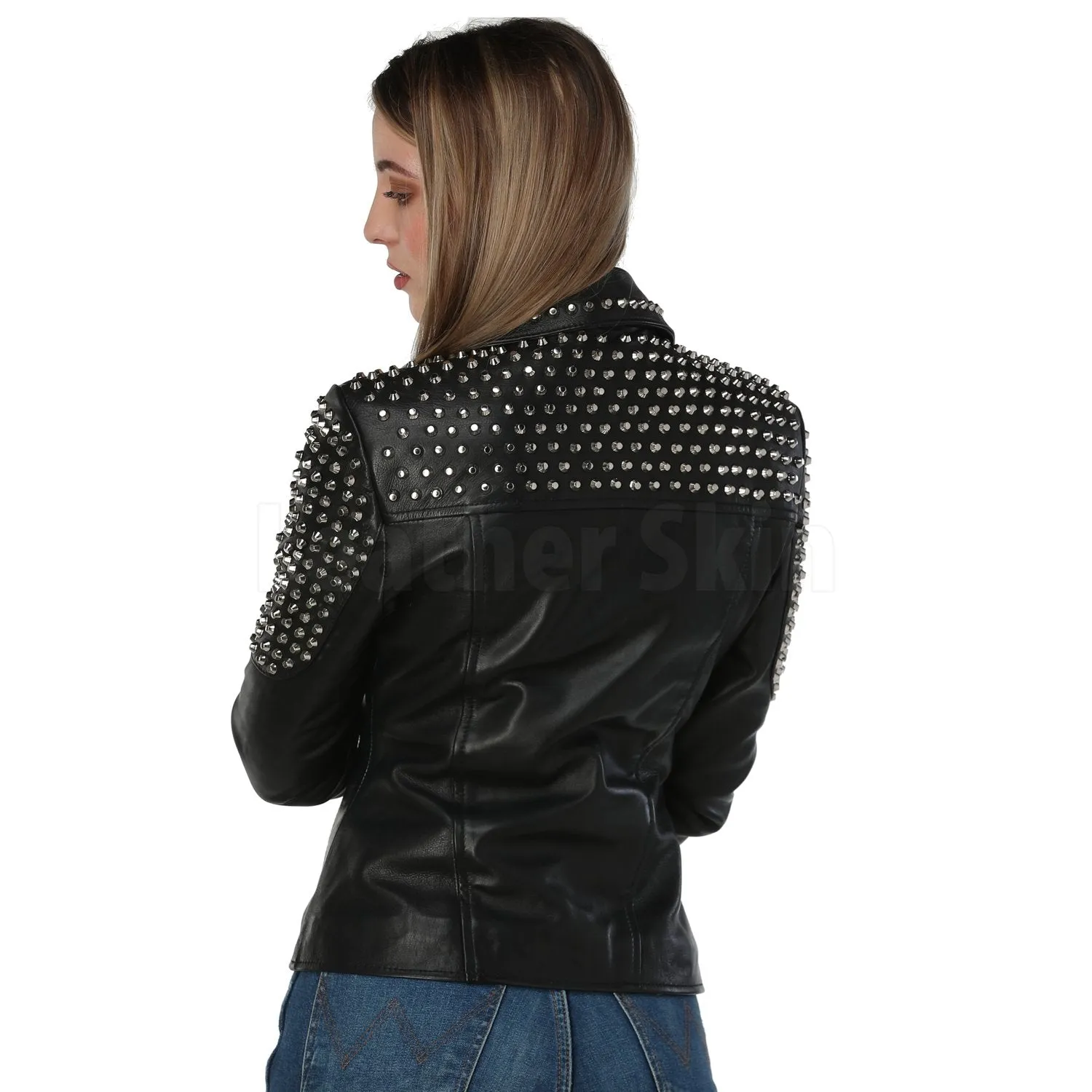 Cutting Edge Black Spike Studded Leather Jacket - Leather Skin Shop