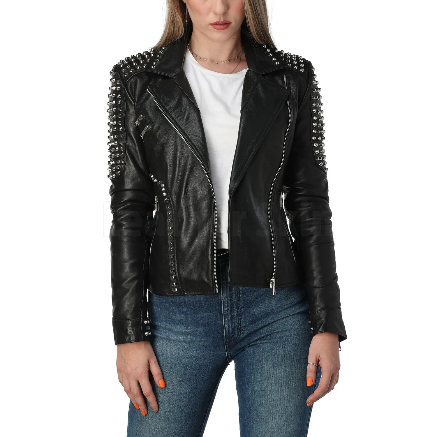 Cutting Edge Black Spike Studded Leather Jacket - Leather Skin Shop