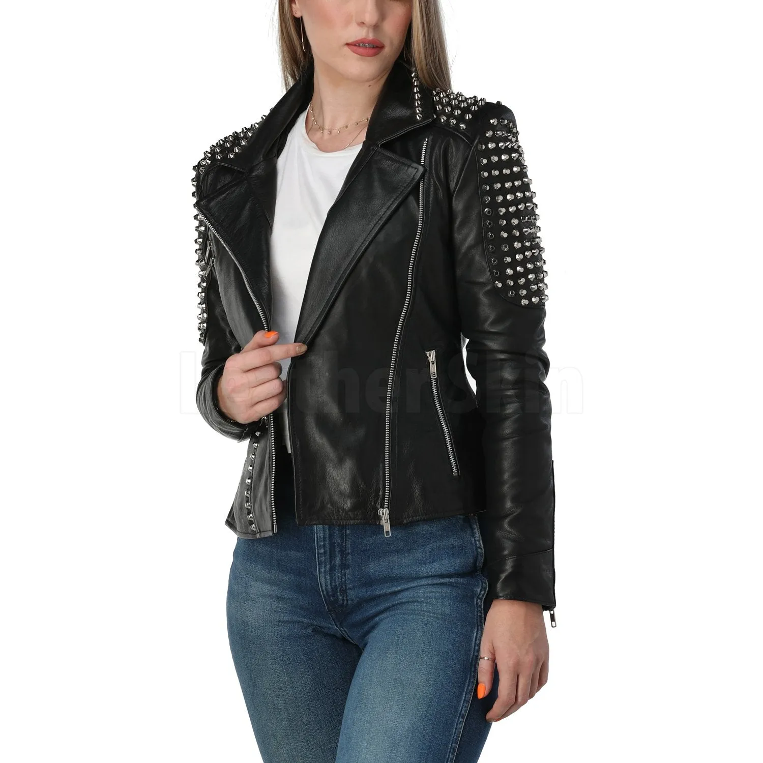 Cutting Edge Black Spike Studded Leather Jacket - Leather Skin Shop