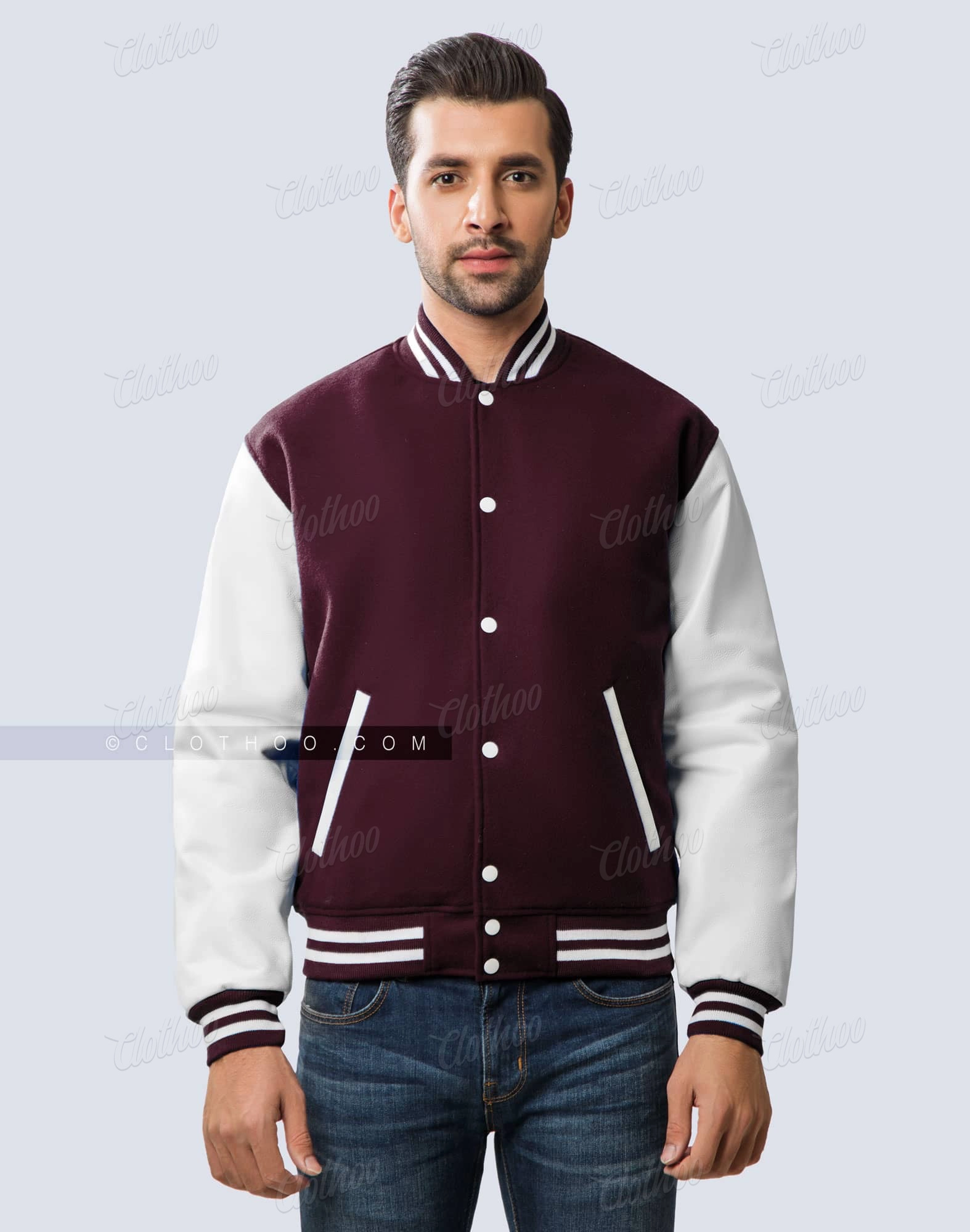 Dark Maroon Letterman Jacket Leather Sleeves | Clothoo