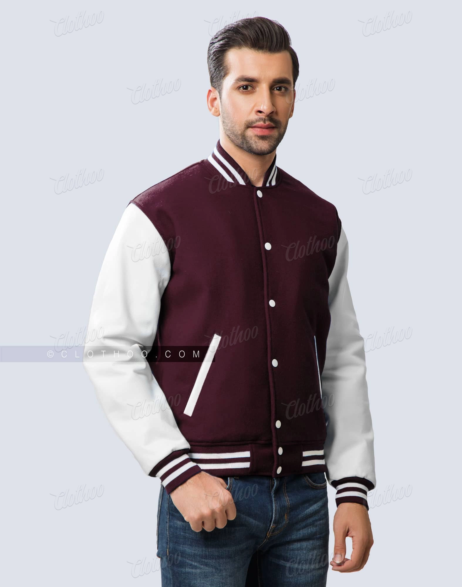 Dark Maroon Letterman Jacket Leather Sleeves | Clothoo