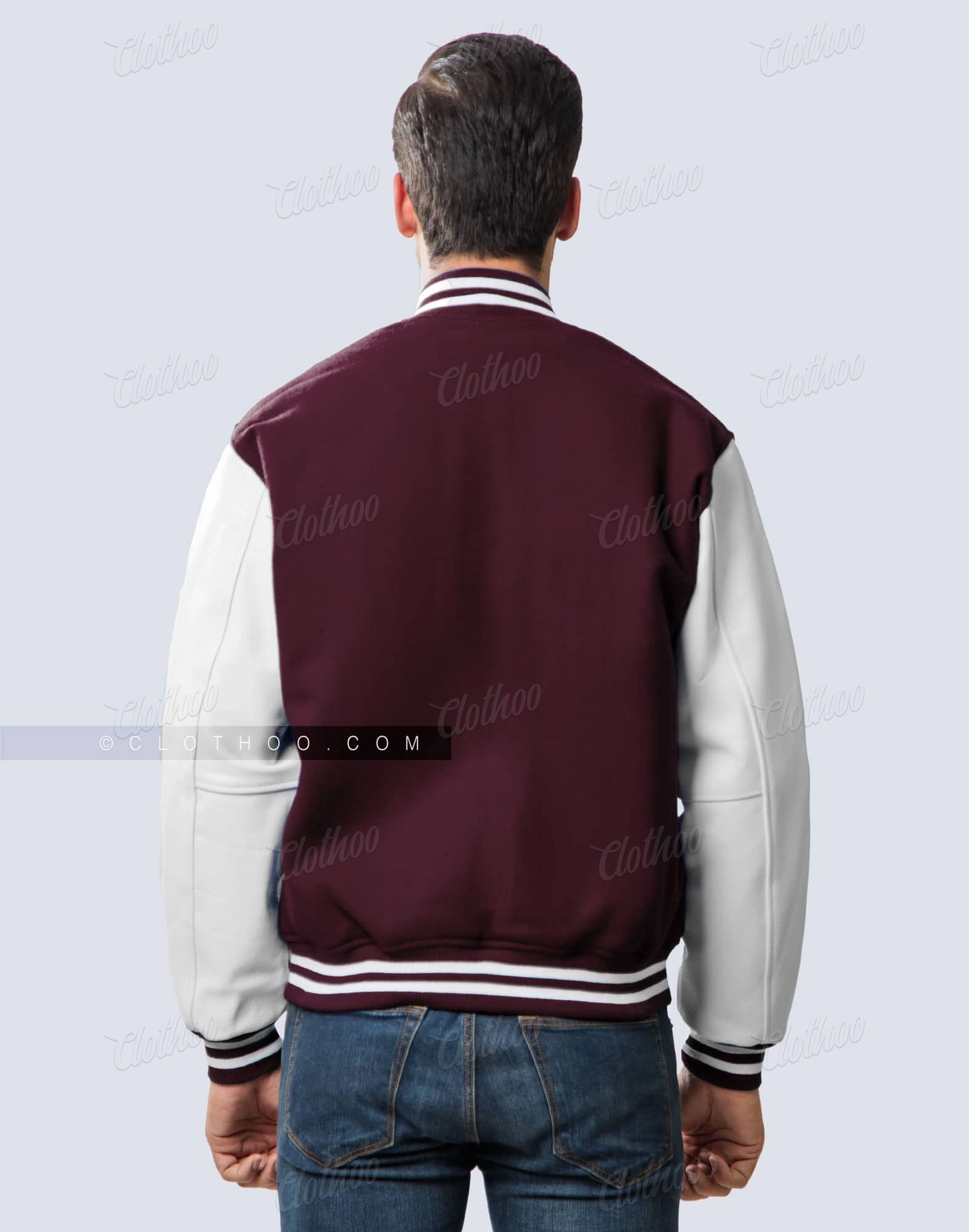 Dark Maroon Letterman Jacket Leather Sleeves | Clothoo