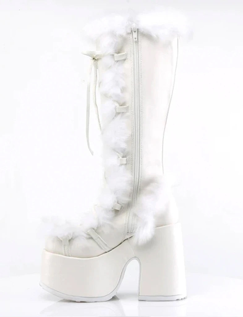 DEMONIA CAMEL-311 PLATFORM BOOTS - WHITE  PRE ORDER 