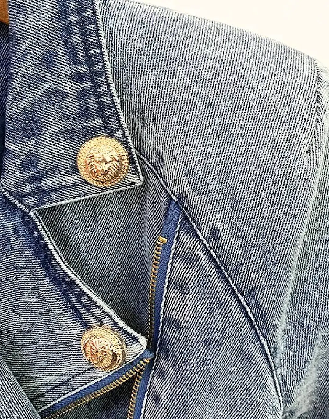 Denim Gold Button Biker Jacket