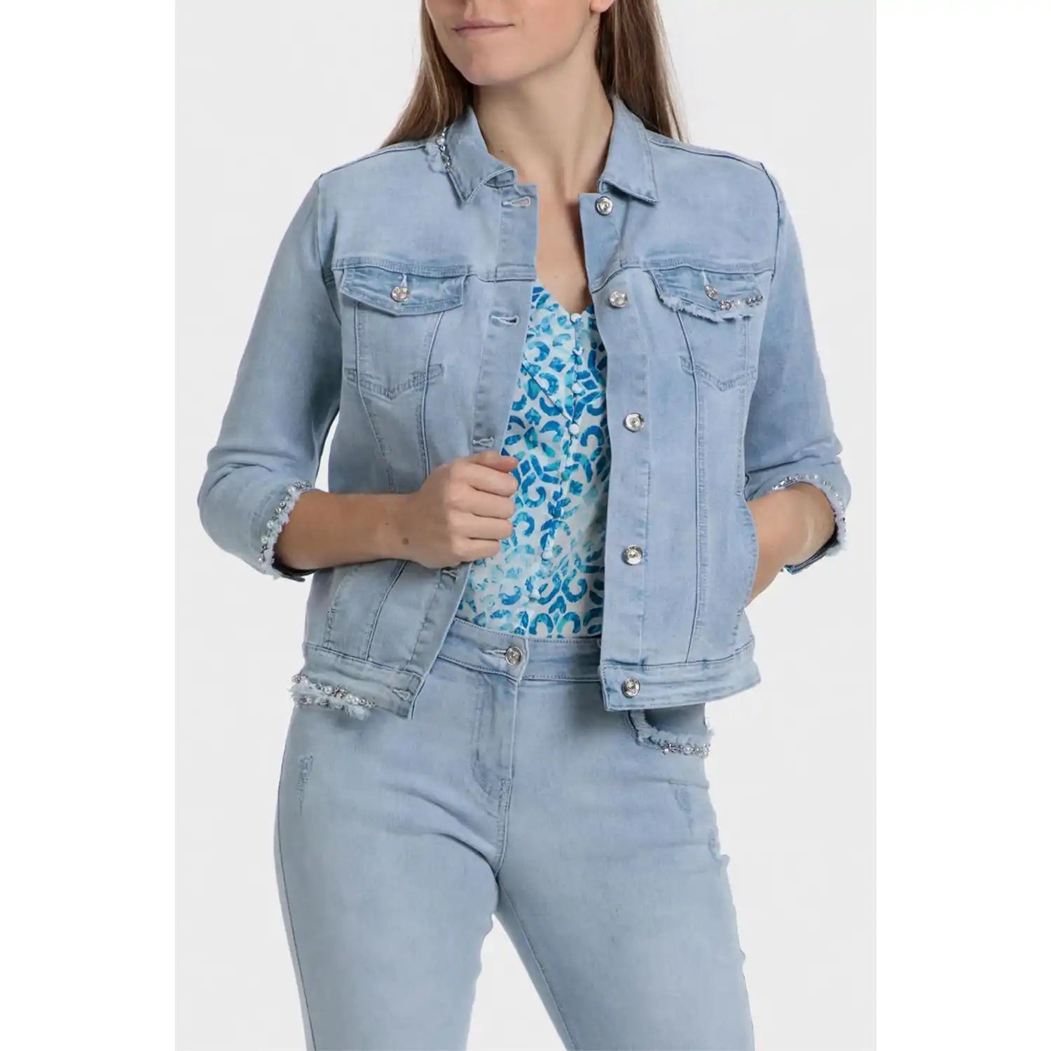 Denim Pearls Jacket - Blue