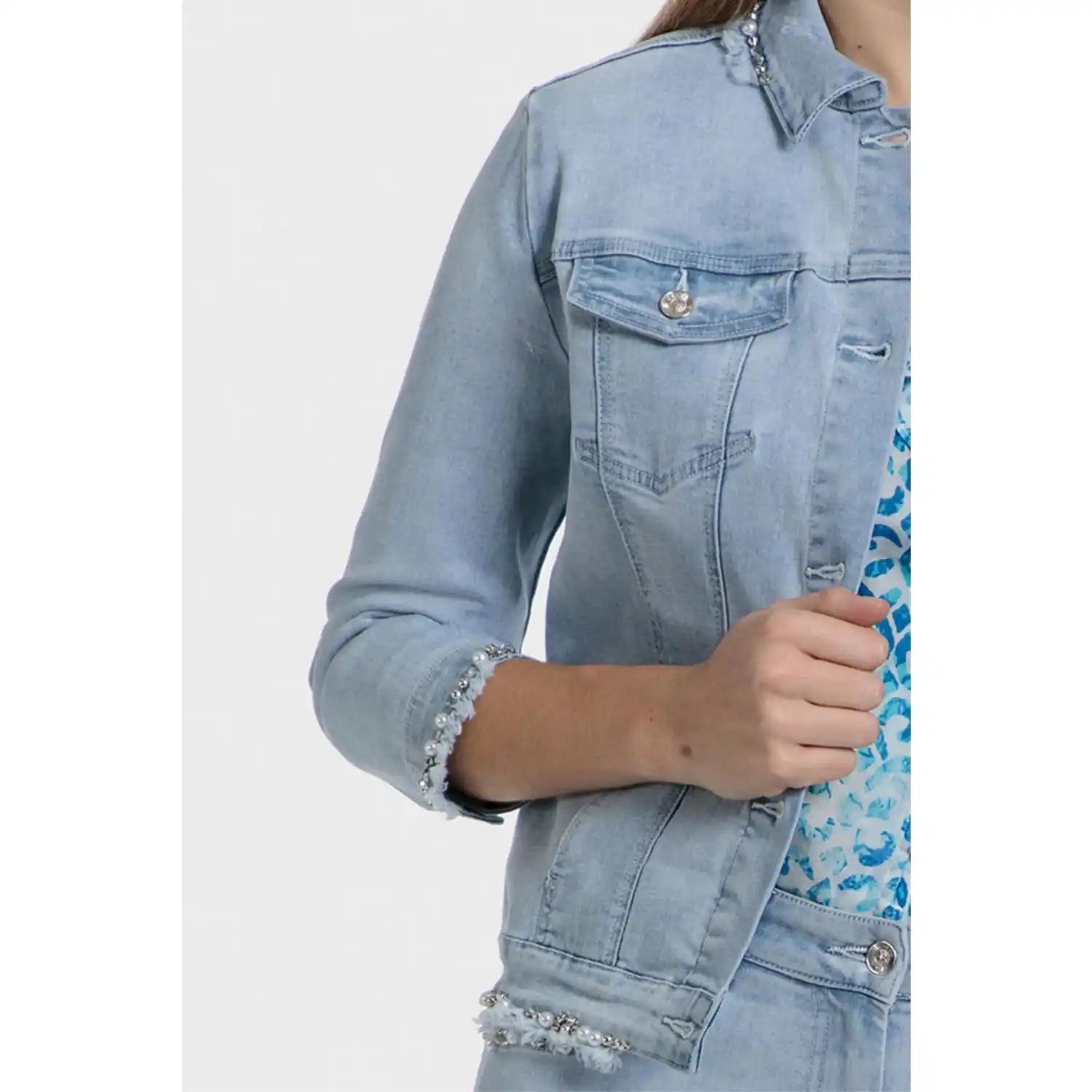 Denim Pearls Jacket - Blue