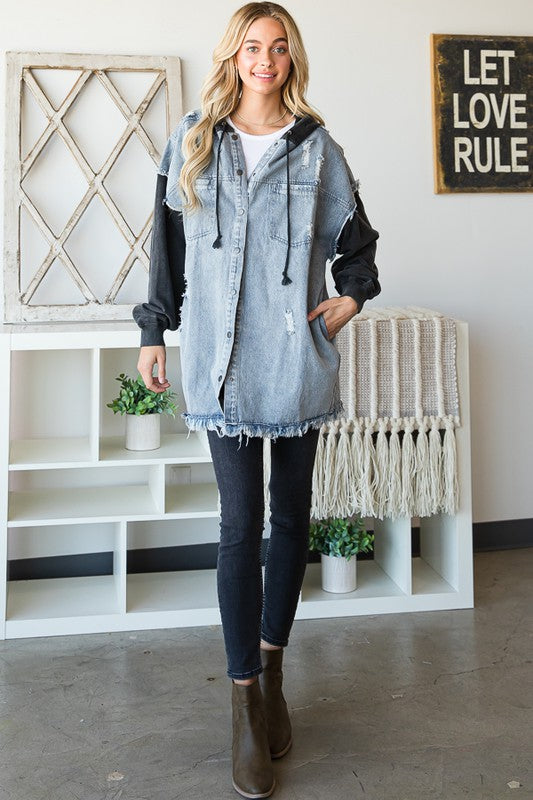 Distressed Denim Jacket Hoodie