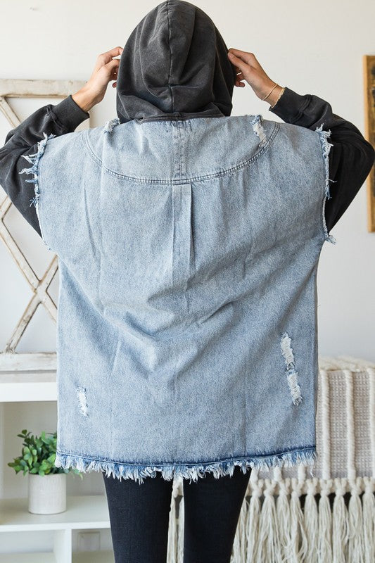 Distressed Denim Jacket Hoodie