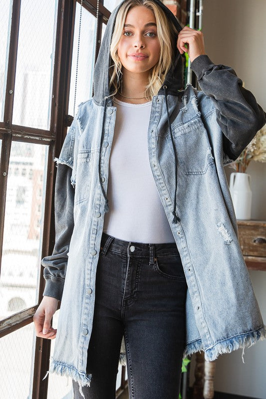 Distressed Denim Jacket Hoodie