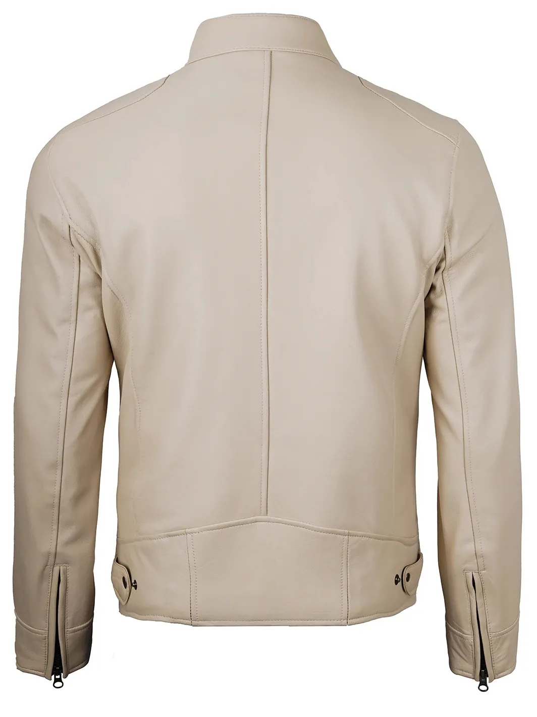 Dodge Beige Cafe Racer Leather Biker Jacket