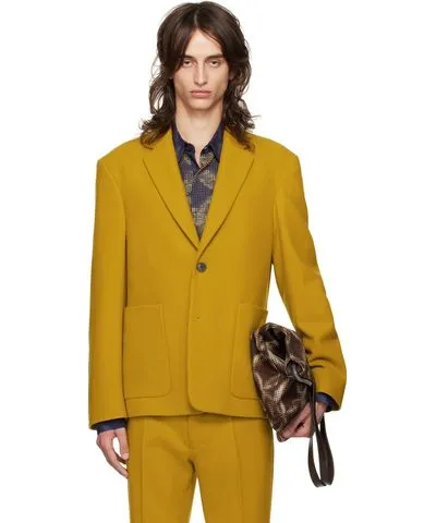 Dries Van Noten Yellow Notched Lapel Blazer