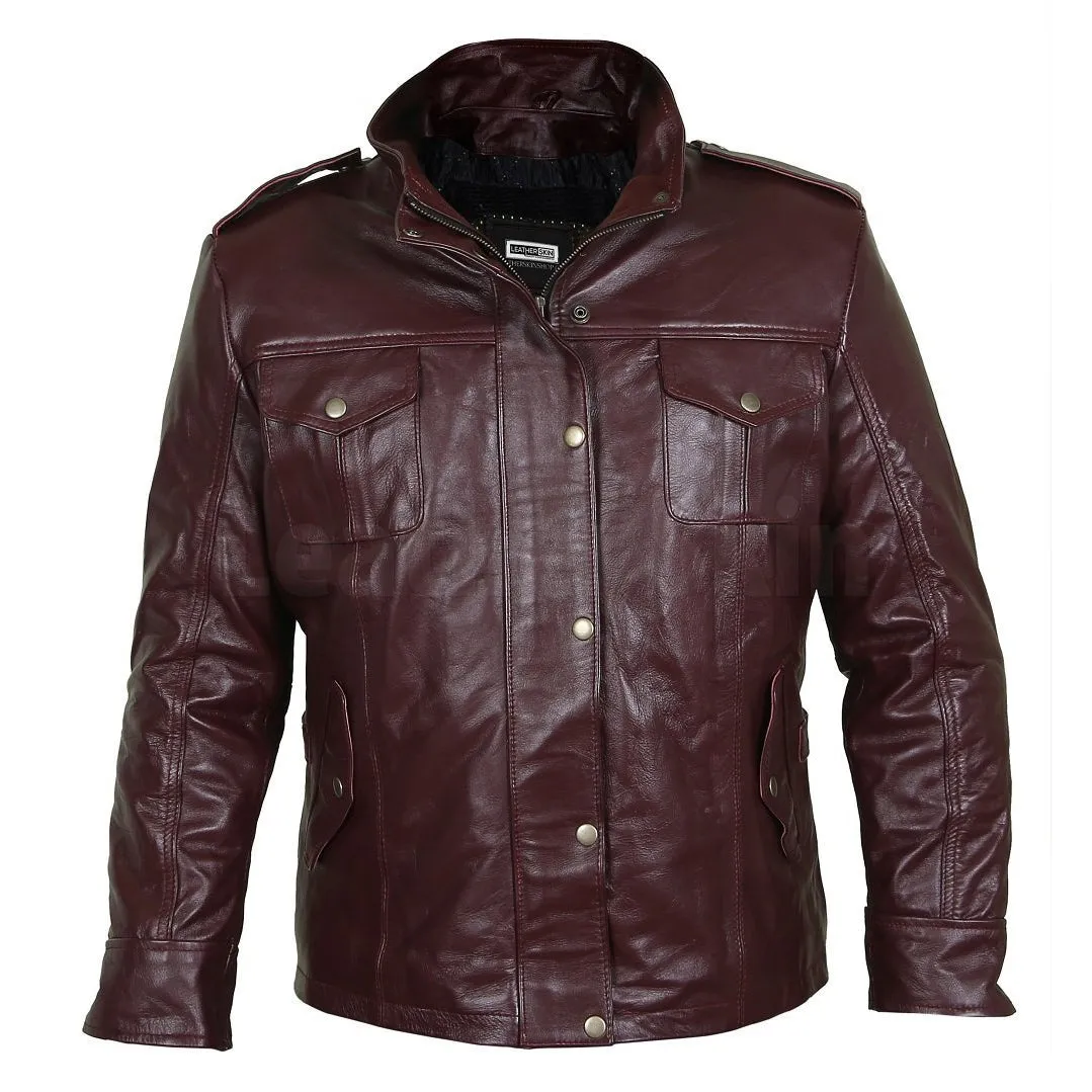 Exceptional burgundy leather field jacket - Leather Skin Shop