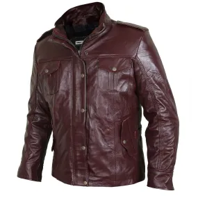 Exceptional burgundy leather field jacket - Leather Skin Shop