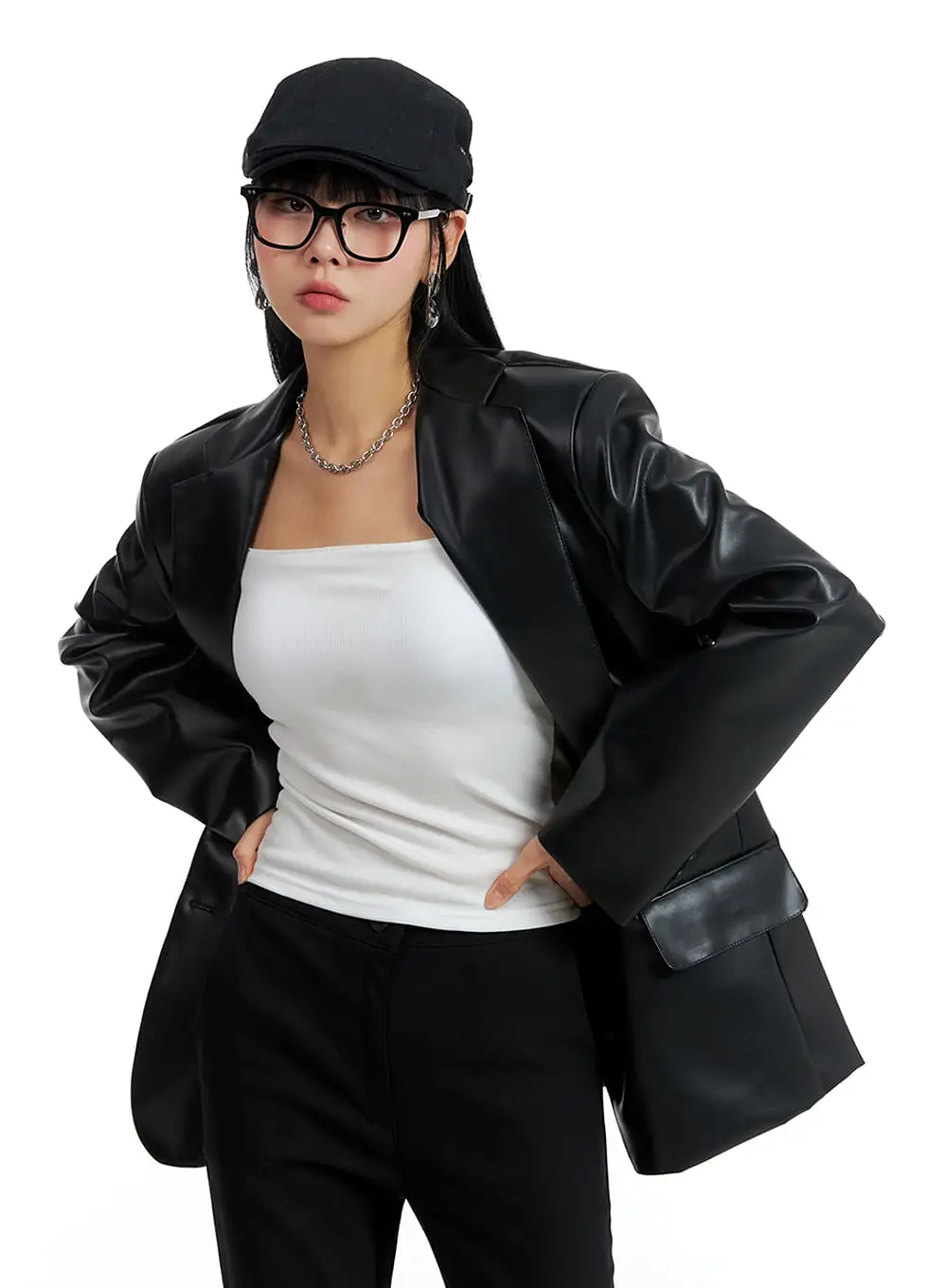 Faux Leather Polo Biker Jacket IF402