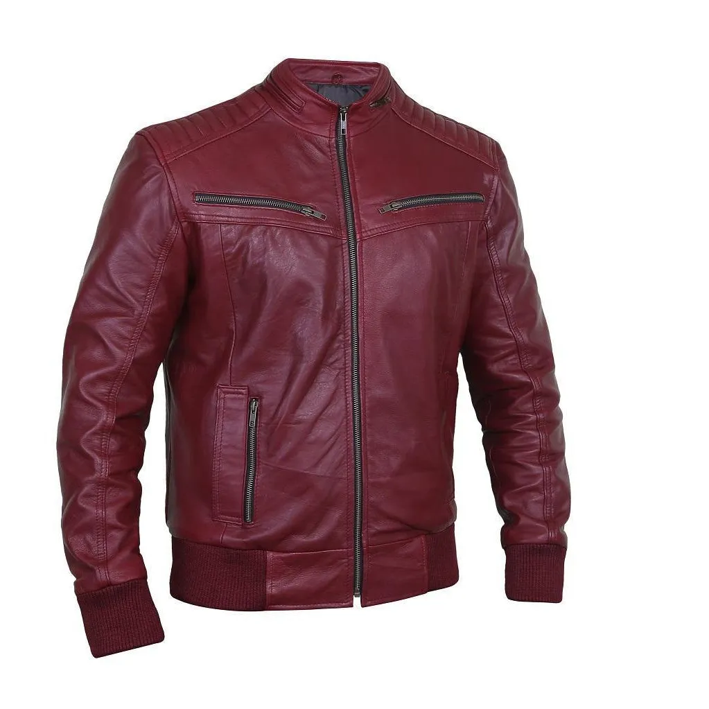 Flashy Sangria Leather Bomber Jacket - Leather Skin Shop