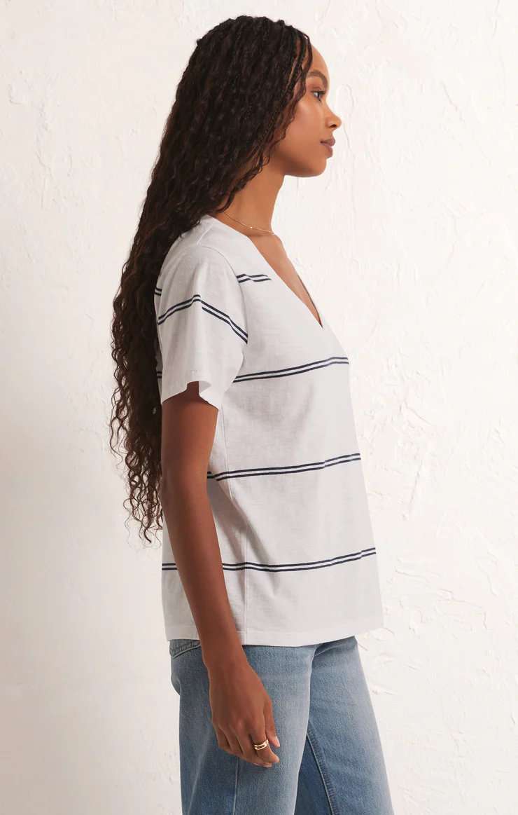 Girlfriend Twin Stripe V-Neck Top