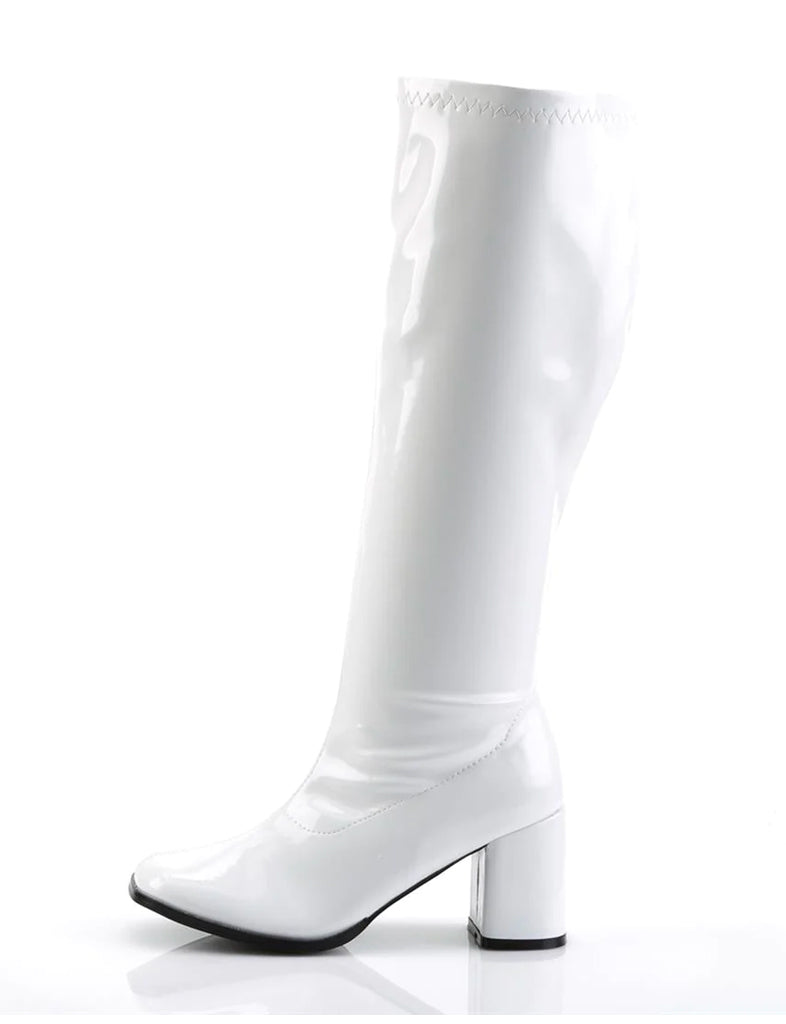 GOGO 300 BOOTS WIDE CALF - WHITE STRETCH PATENT *PRE ORDER*