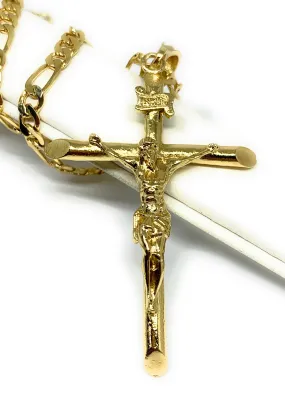 Gold Plated Classic INRI Cross Jesus Crucifix 24 Chain Cruz Crucifijo (SM,MED,LG)