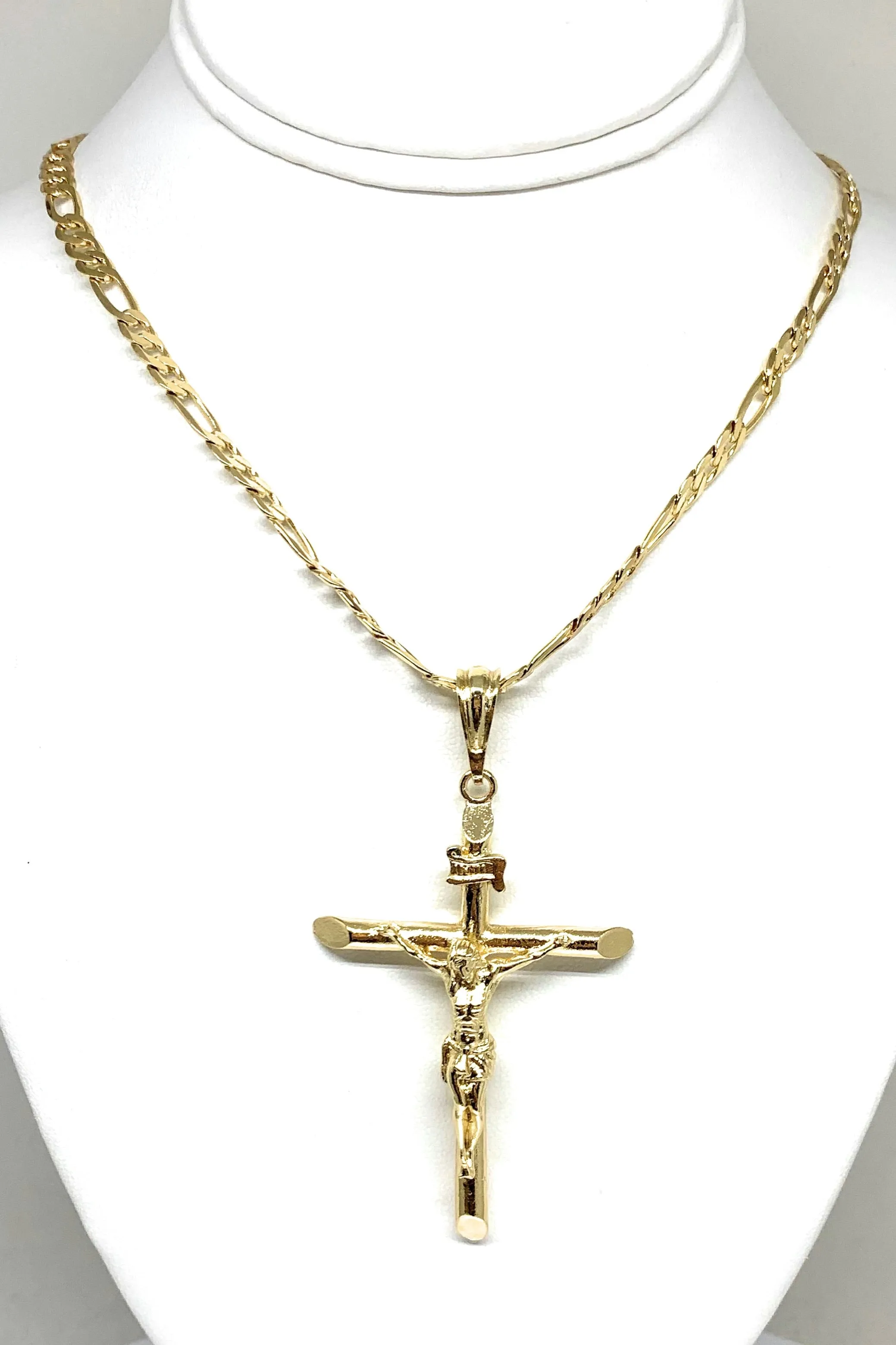 Gold Plated Classic INRI Cross Jesus Crucifix 24 Chain Cruz Crucifijo (SM,MED,LG)