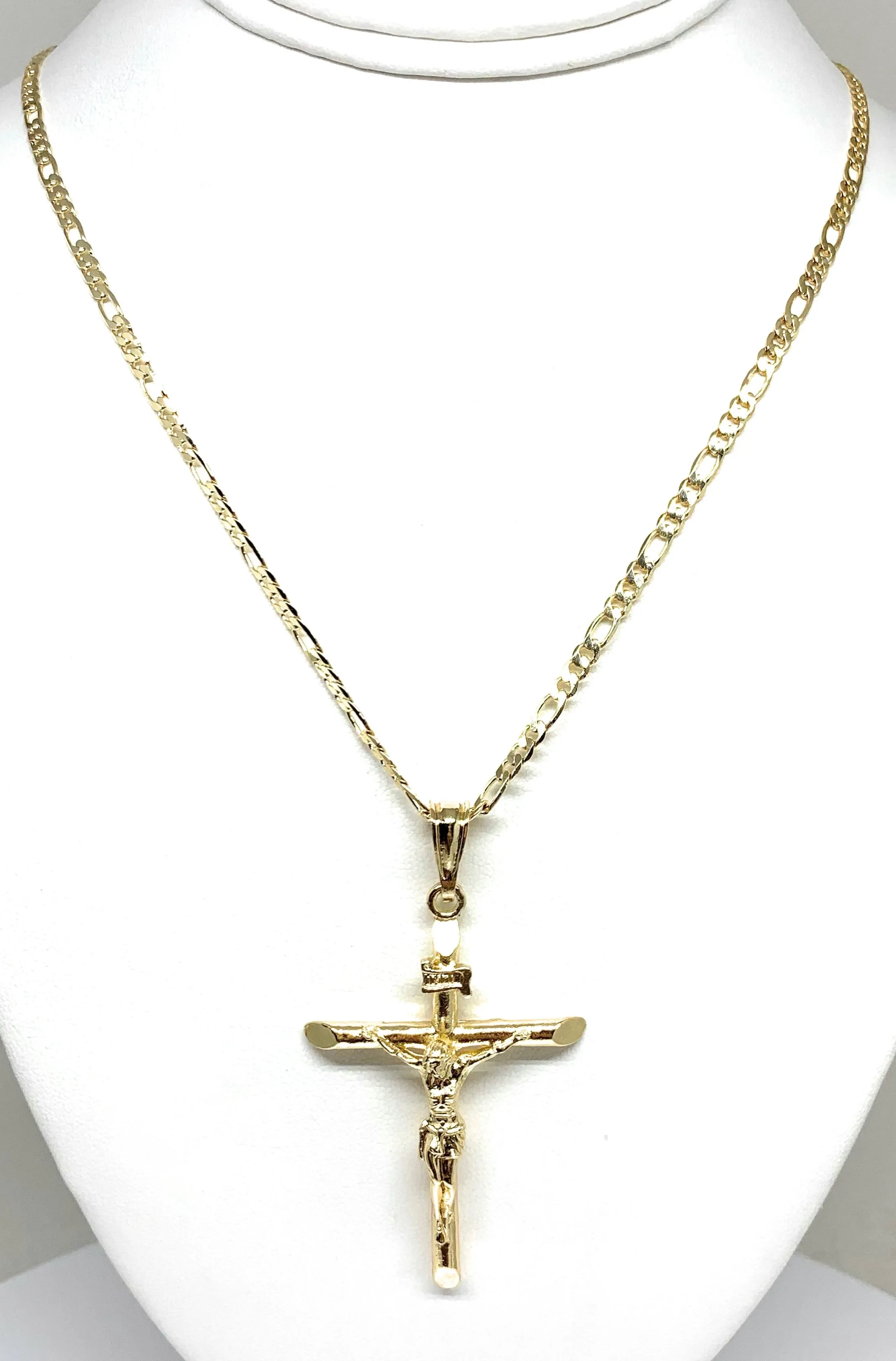 Gold Plated Classic INRI Cross Jesus Crucifix 24 Chain Cruz Crucifijo (SM,MED,LG)