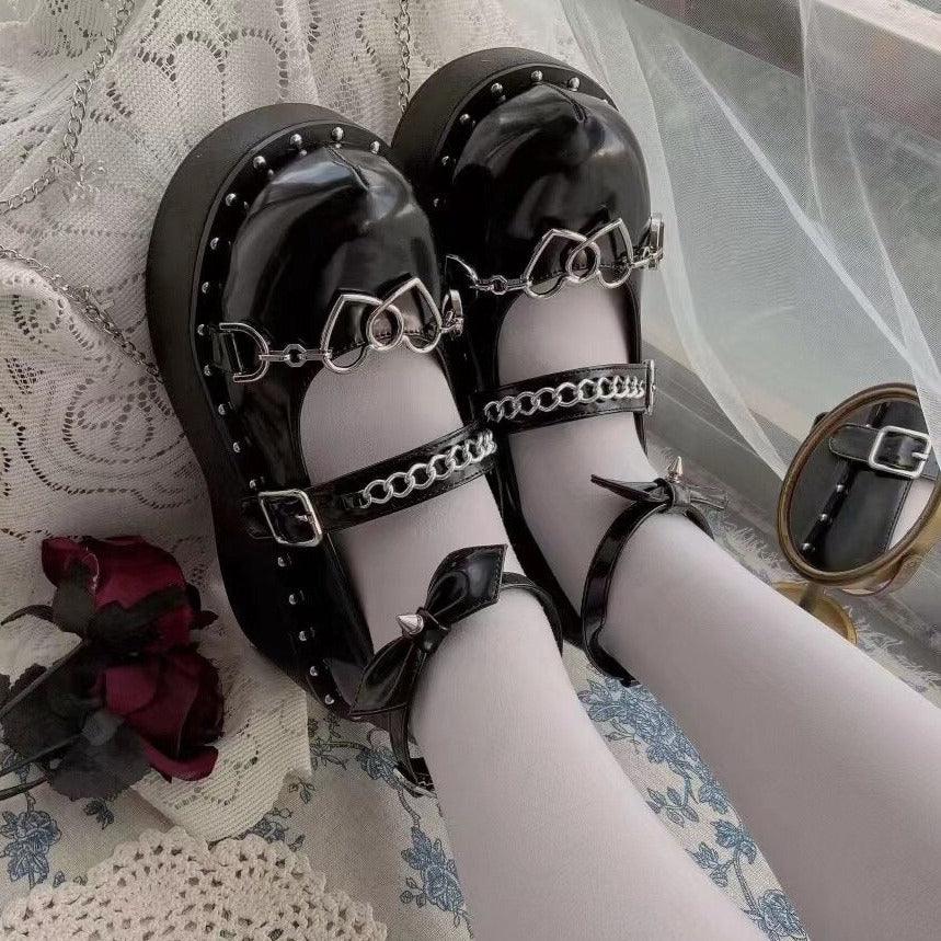 Gothic Lolita Shoes - PU Leather Heart Ankle with Maryzhen Shoes