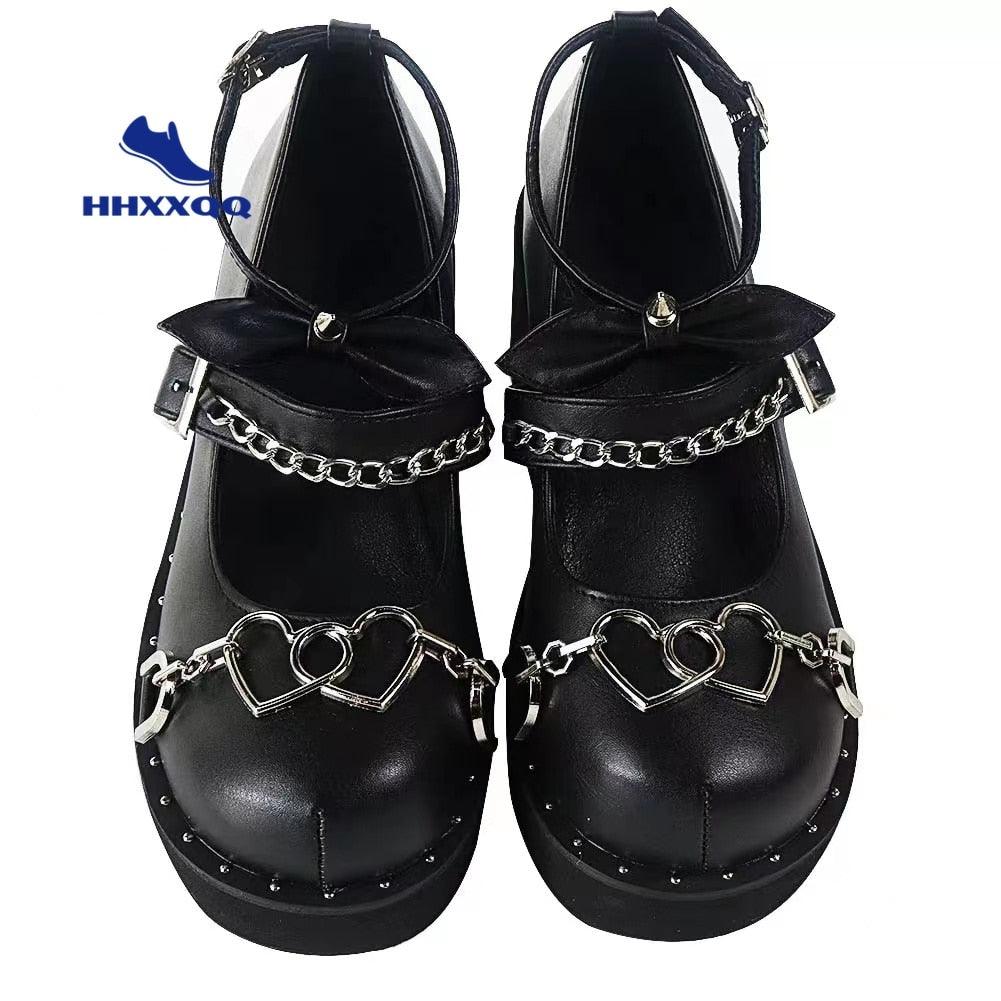 Gothic Lolita Shoes - PU Leather Heart Ankle with Maryzhen Shoes