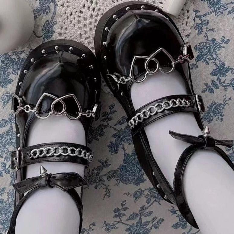 Gothic Lolita Shoes - PU Leather Heart Ankle with Maryzhen Shoes