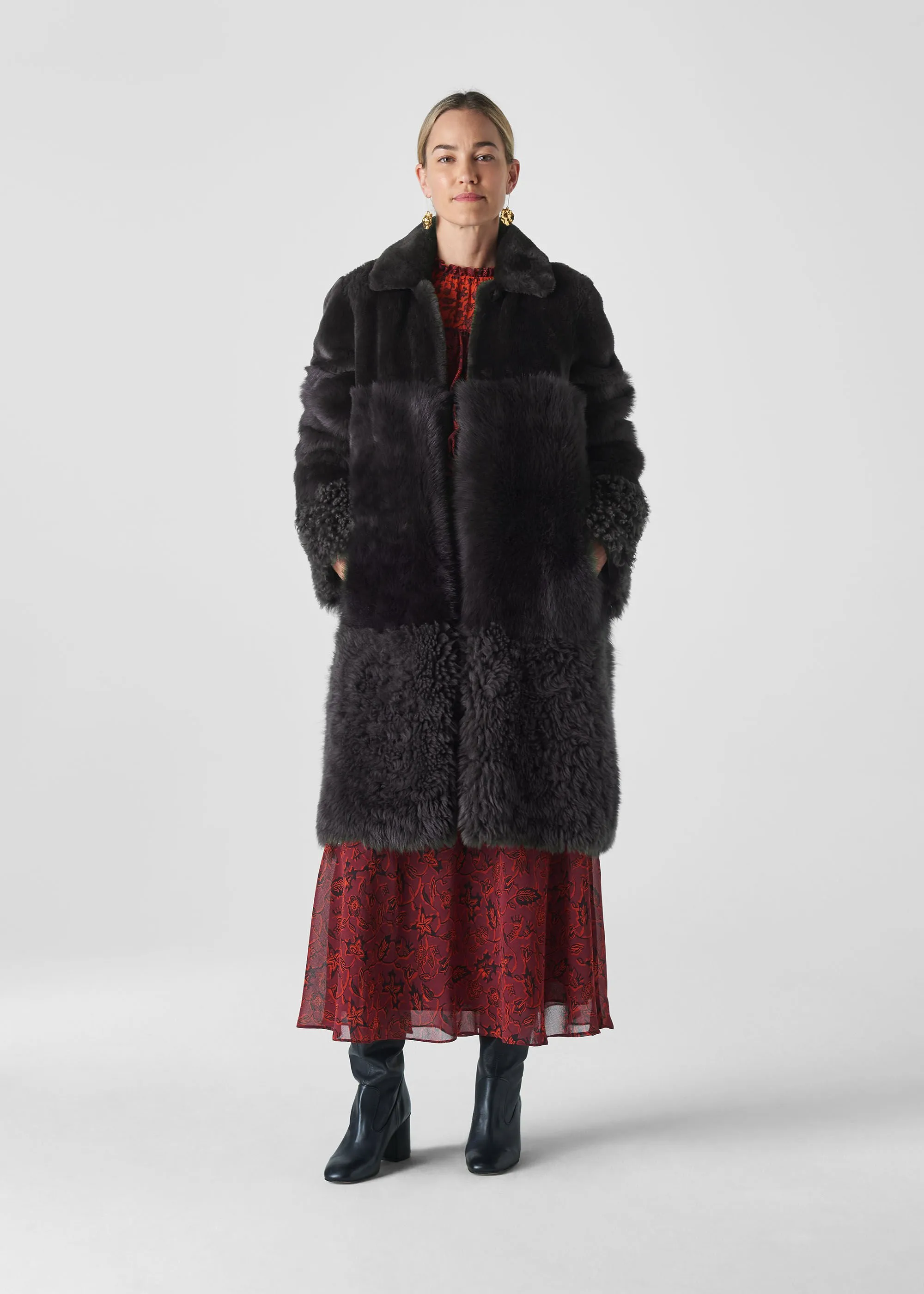 Grey Cosma Shearling Coat