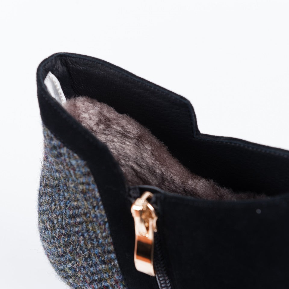 Harris Tweed & Sheepskin Pointed Heel Ankle Boots [2 Colors]