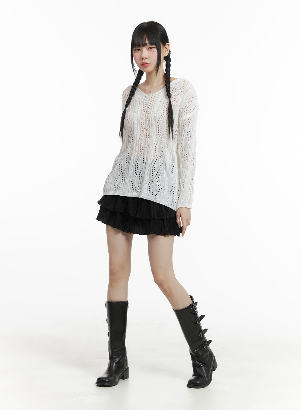 Hollow Out Cable Knit Sweater OM426