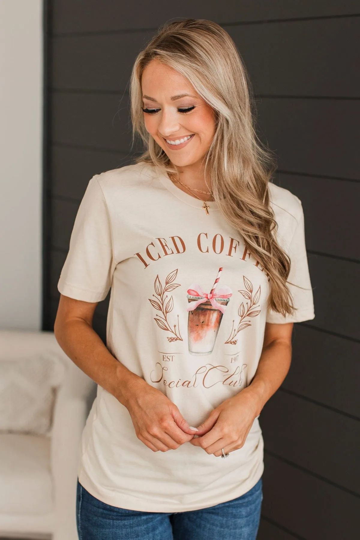 Iced Coffee Social Club Graphic Tee- Light Beige