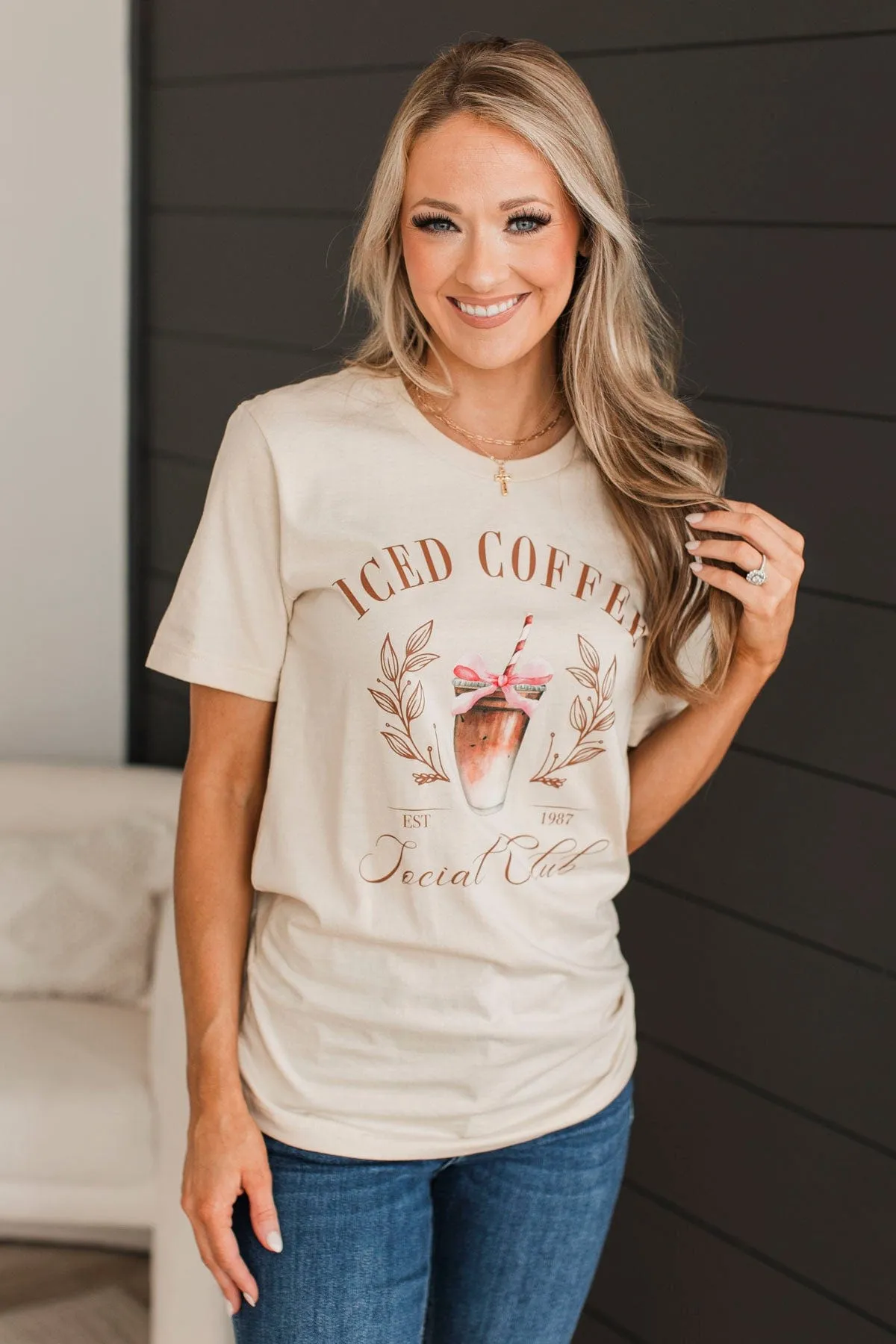 Iced Coffee Social Club Graphic Tee- Light Beige