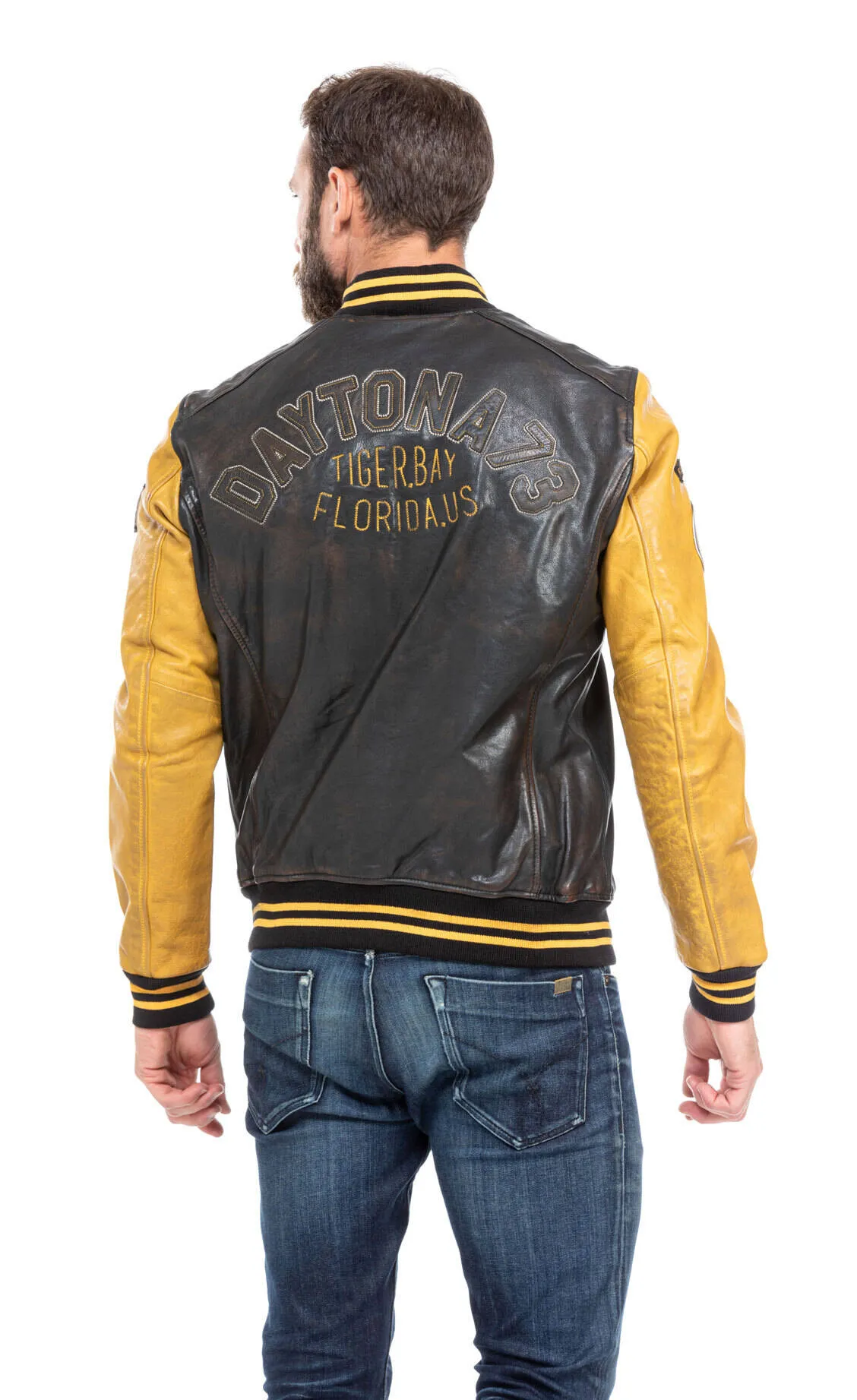 Jacket leather man black and yellow style teddy 101489