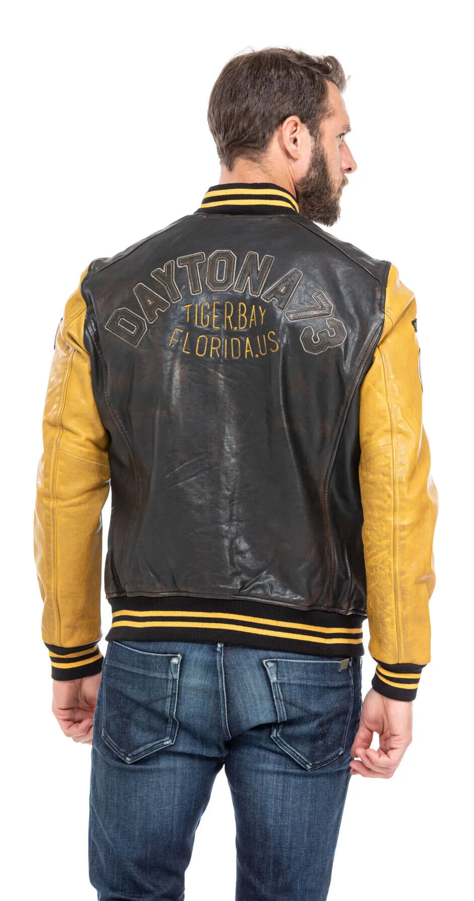 Jacket leather man black and yellow style teddy 101489