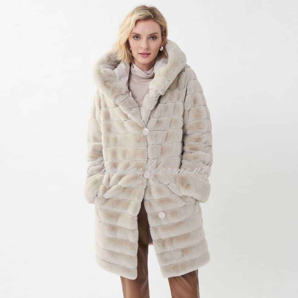 Joseph Ribkoff Reversible Hooded Coat - Style 214913 (Champagne)