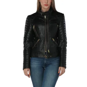 Katherine Black Belted Leather Jacket - Leather Skin Shop