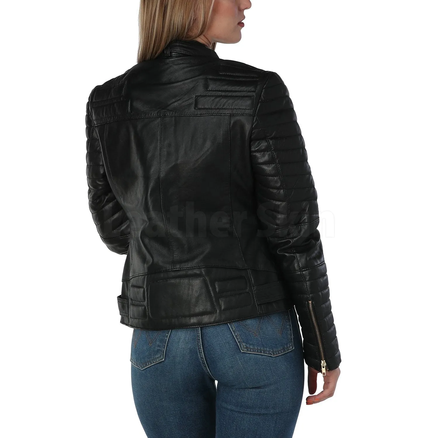 Katherine Black Belted Leather Jacket - Leather Skin Shop