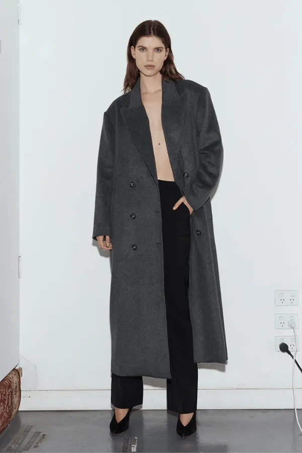 Kennedy Double Breasted Coat Dark Grey Marle