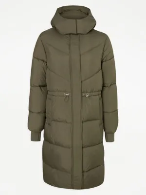 Khaki Long Hooded Padded Coat | Women | George at ASDA