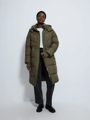 Khaki Long Hooded Padded Coat | Women | George at ASDA