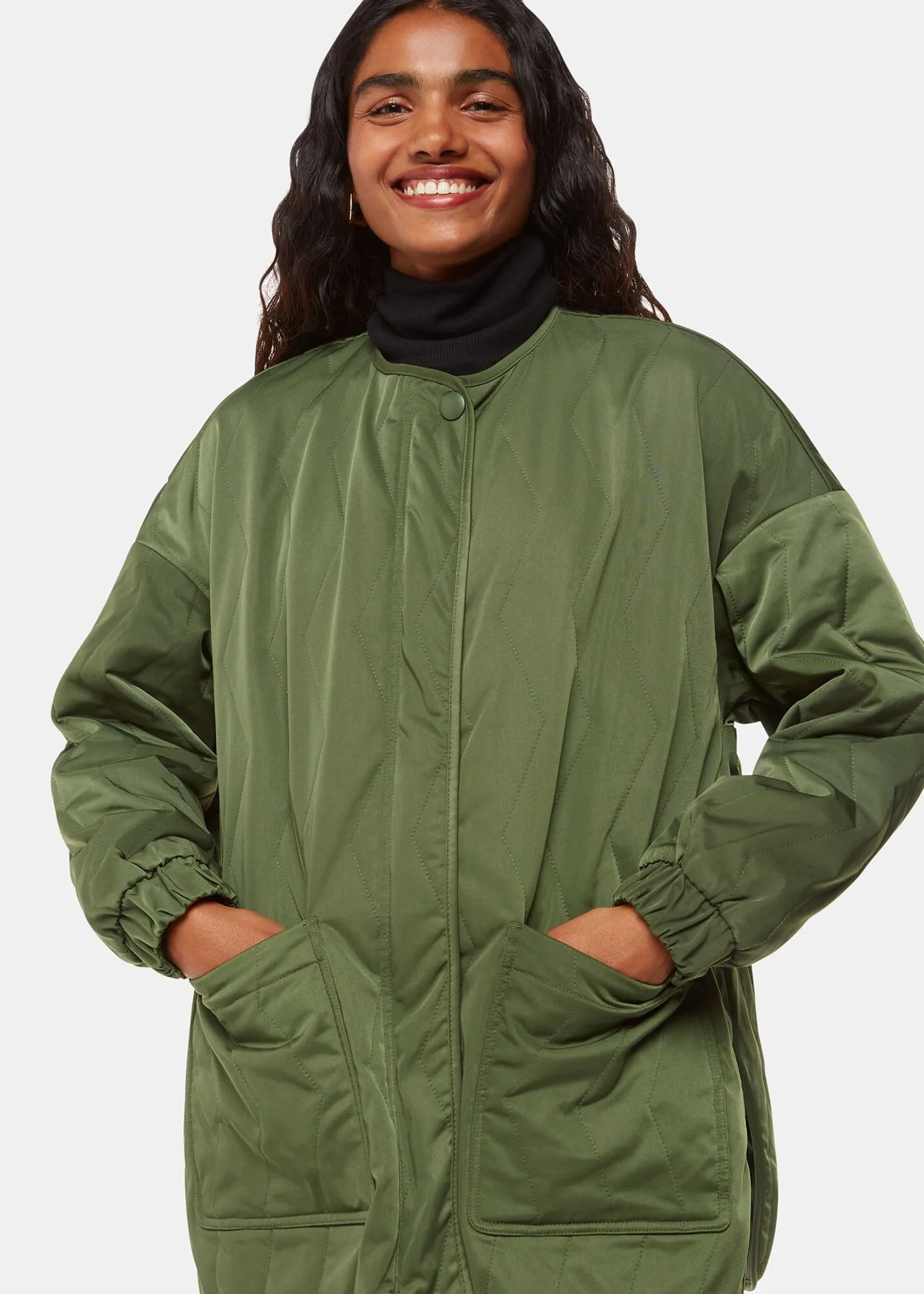 Khaki Petite Esther Quilted Coat