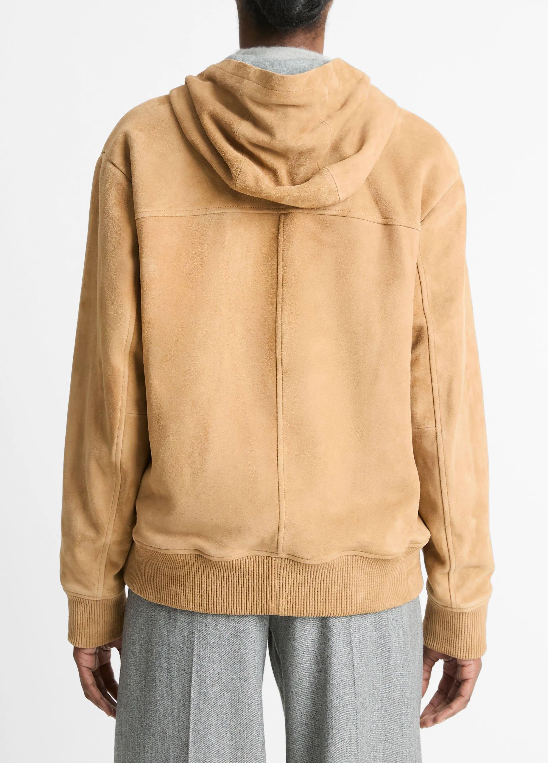 Knit-Lined Suede Hoodie