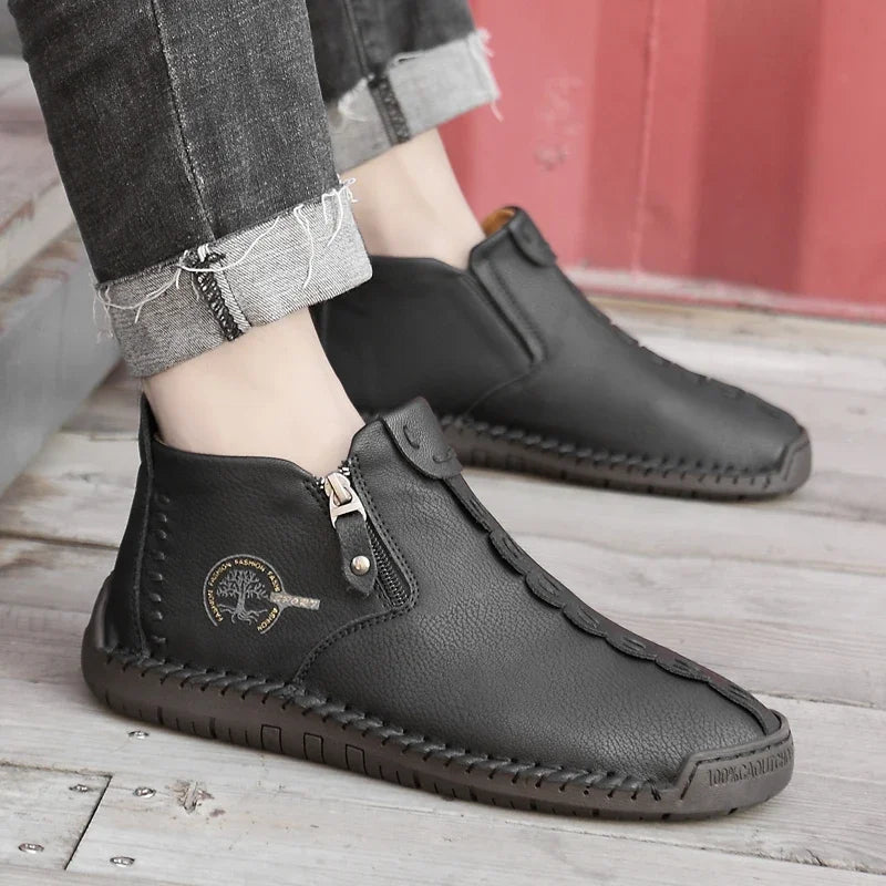 leather shoes non-slip soft sole comfortable hand-stitched shoes