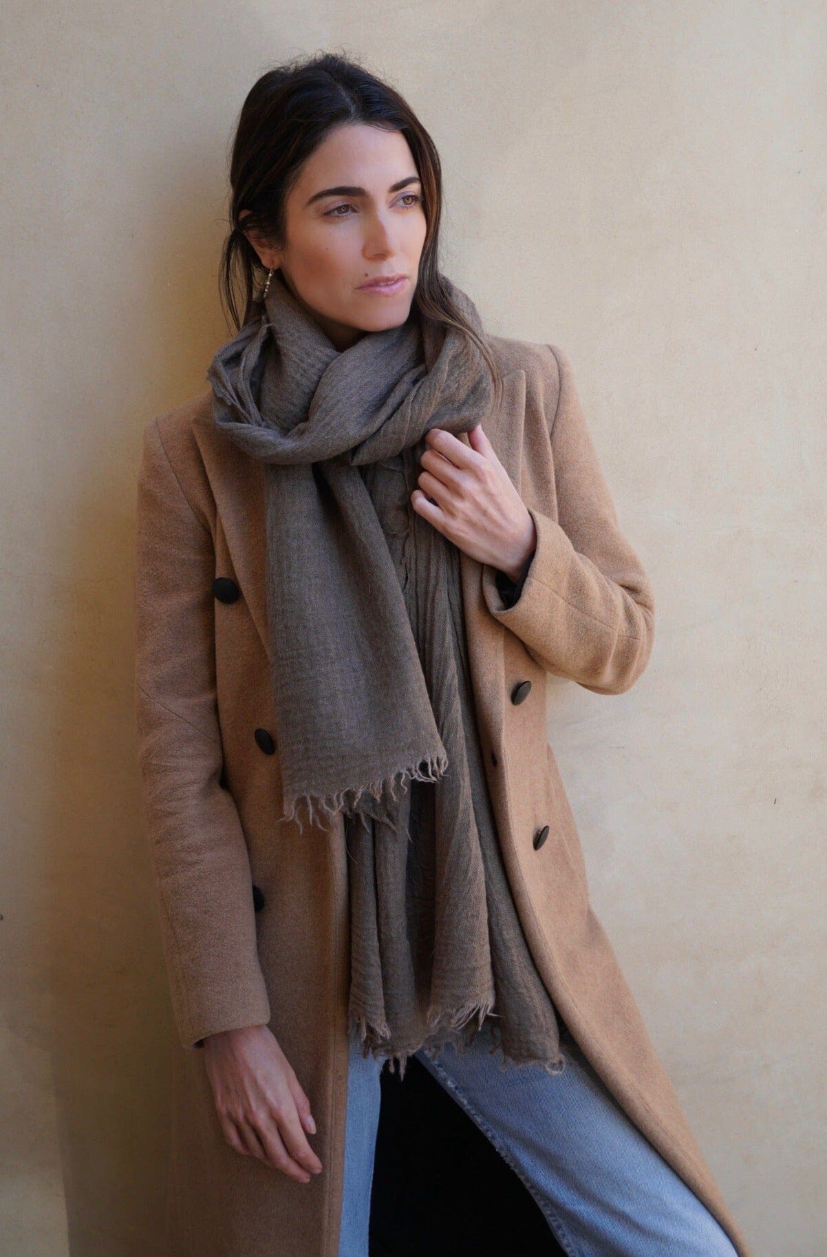 Loom Woven Fine Wool Scarf | Olive