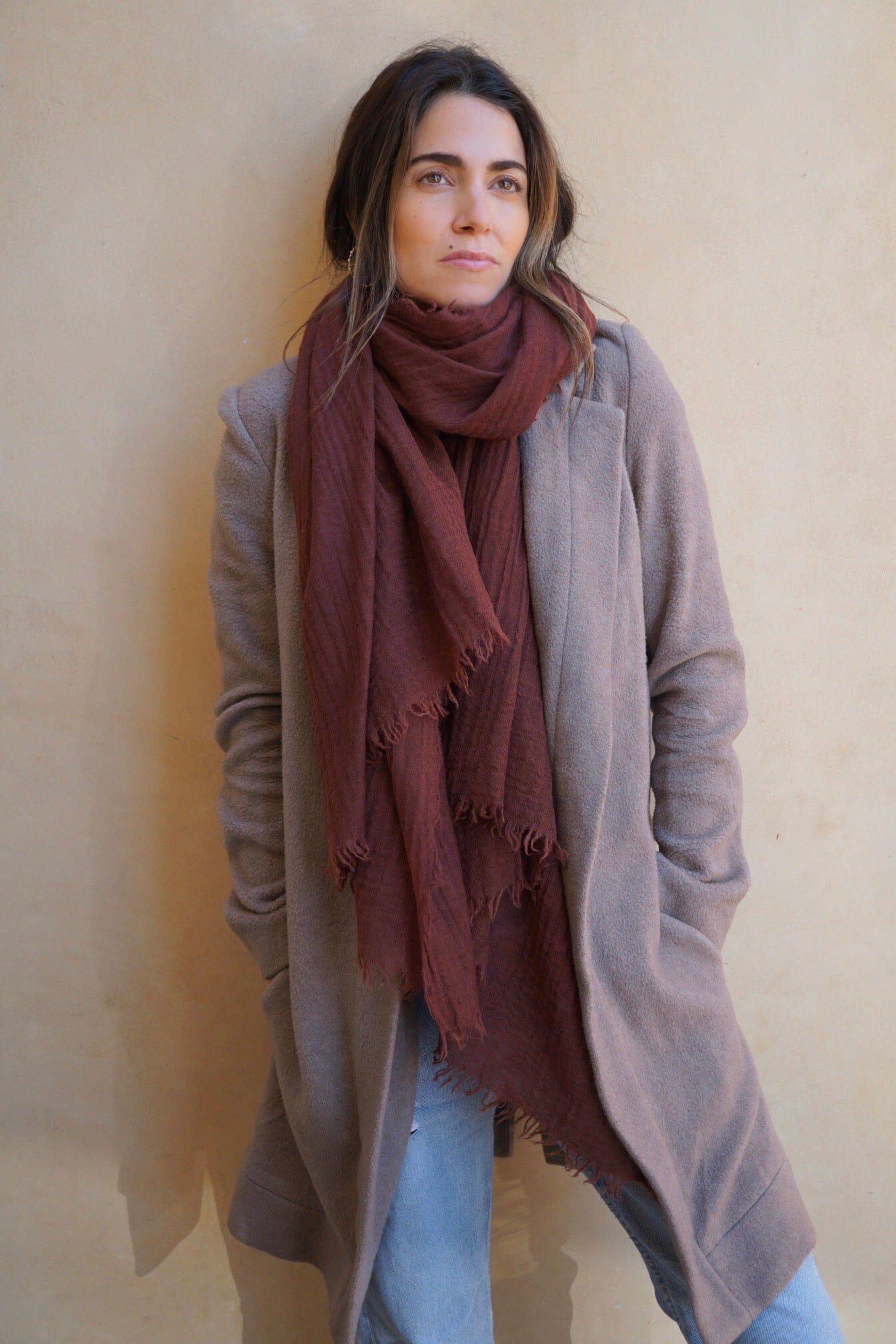 Loom Woven Fine Wool Scarf | Plum